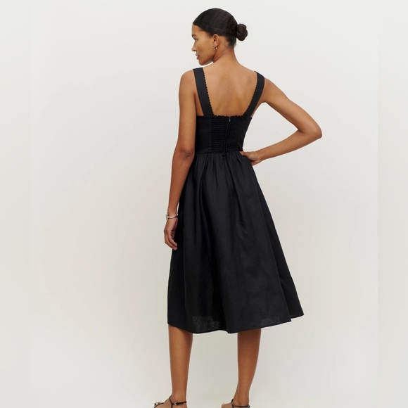 NEW Reformation Tagliatelle Linen Black Midi  Dress Lace Detail | size 2 - Picture 2 of 14